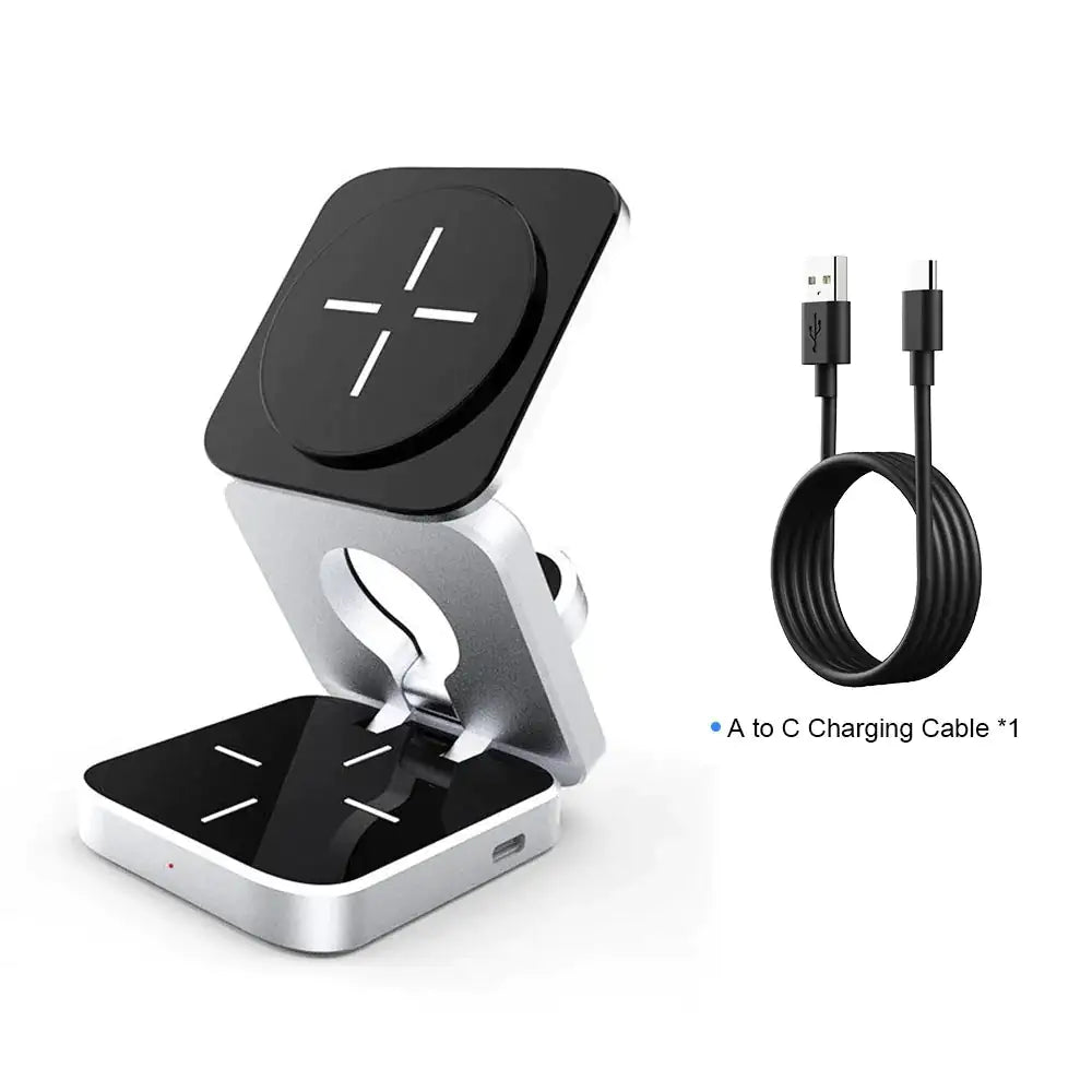 3 In 1 Foldable Magnetic Wireless Charger Stand For iPhone 15, 14, 13 Pro/Max/Plus, AirPods 3/2 Station Dock Fast Charger Holder