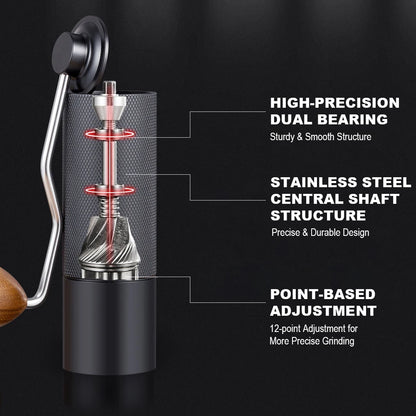 BrewMate Manual Coffee Grinder - Stainless Steel Conical Burr Hand Grinder