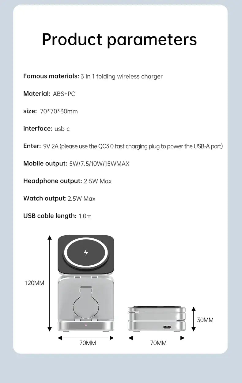 3 In 1 Foldable Magnetic Wireless Charger Stand For iPhone 15, 14, 13 Pro/Max/Plus, AirPods 3/2 Station Dock Fast Charger Holder